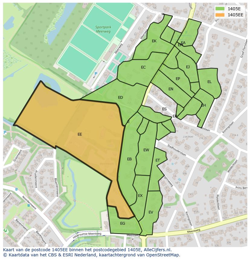 Afbeelding van het postcodegebied 1405 EE op de kaart.