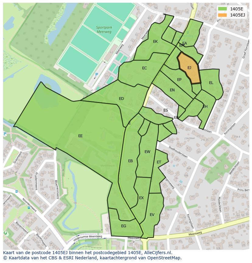 Afbeelding van het postcodegebied 1405 EJ op de kaart.