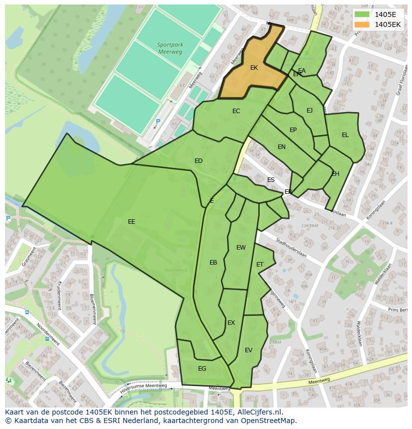 Afbeelding van het postcodegebied 1405 EK op de kaart.