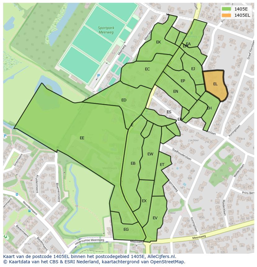 Afbeelding van het postcodegebied 1405 EL op de kaart.