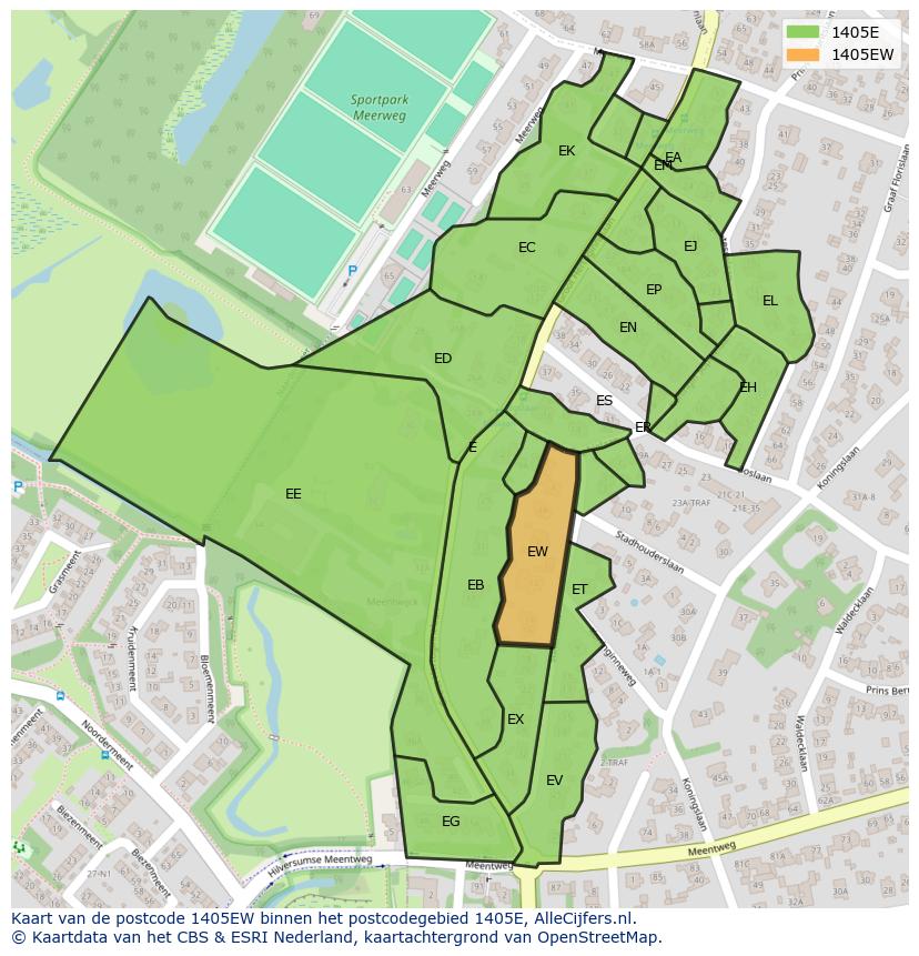 Afbeelding van het postcodegebied 1405 EW op de kaart.