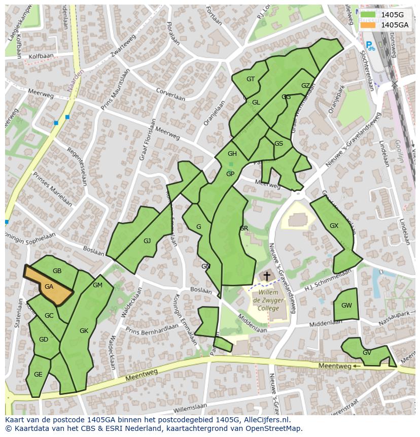 Afbeelding van het postcodegebied 1405 GA op de kaart.