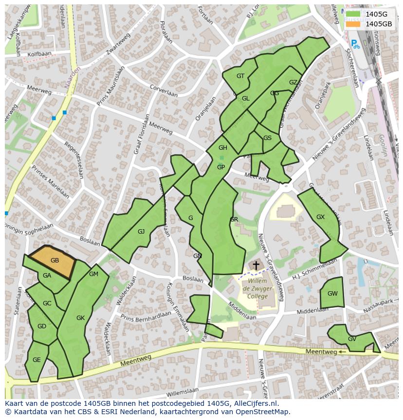 Afbeelding van het postcodegebied 1405 GB op de kaart.
