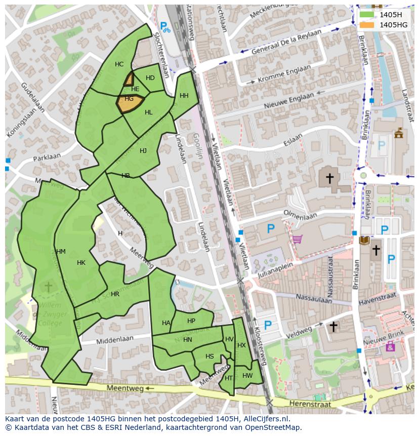 Afbeelding van het postcodegebied 1405 HG op de kaart.