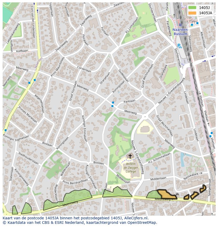 Afbeelding van het postcodegebied 1405 JA op de kaart.