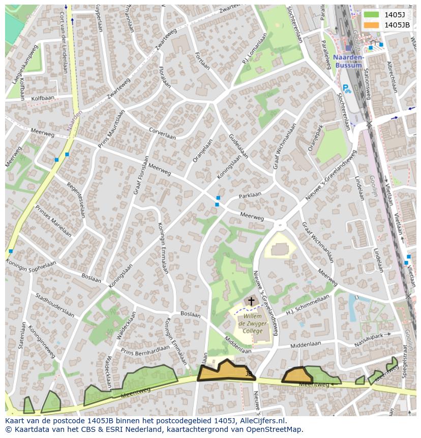 Afbeelding van het postcodegebied 1405 JB op de kaart.