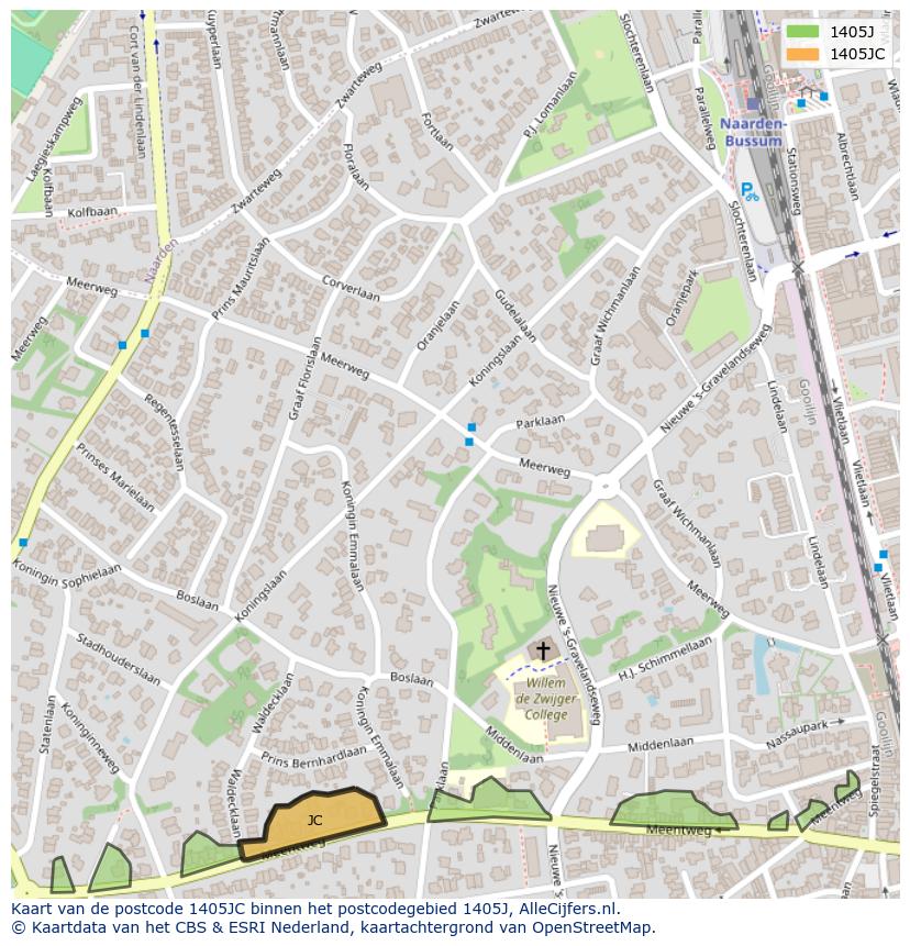 Afbeelding van het postcodegebied 1405 JC op de kaart.