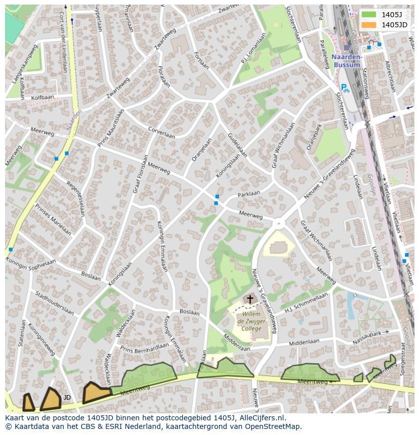 Afbeelding van het postcodegebied 1405 JD op de kaart.