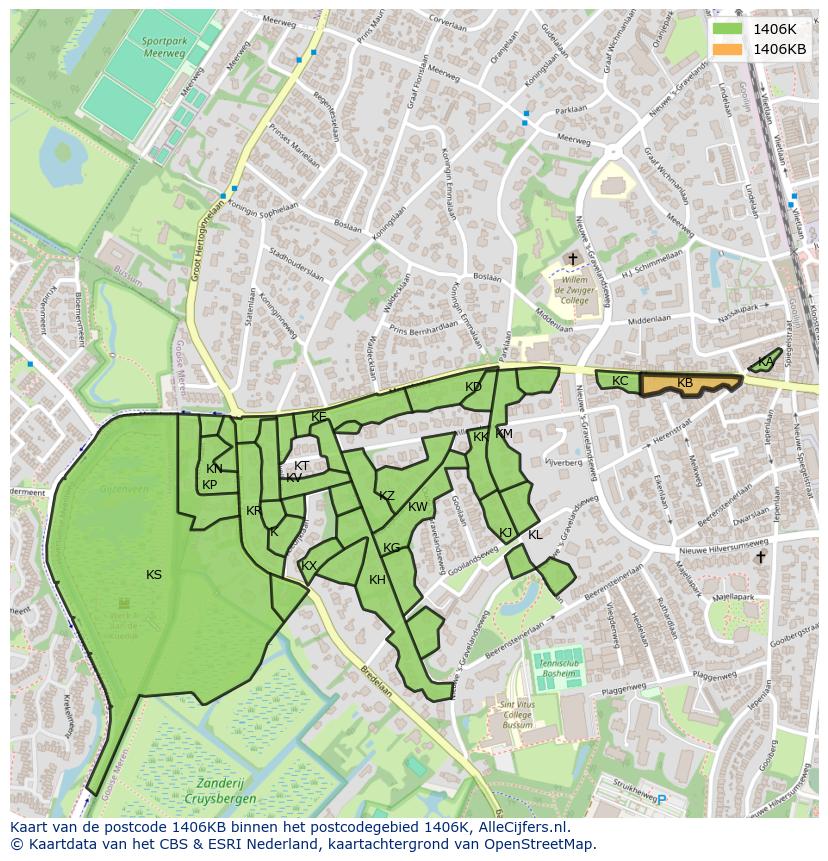Afbeelding van het postcodegebied 1406 KB op de kaart.