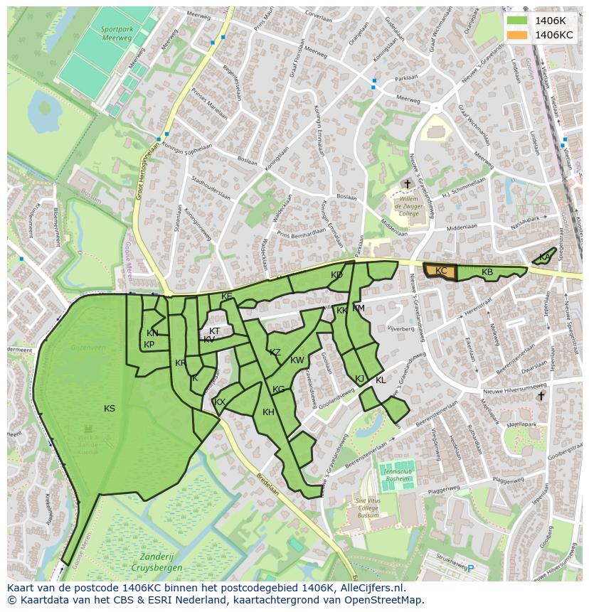 Afbeelding van het postcodegebied 1406 KC op de kaart.
