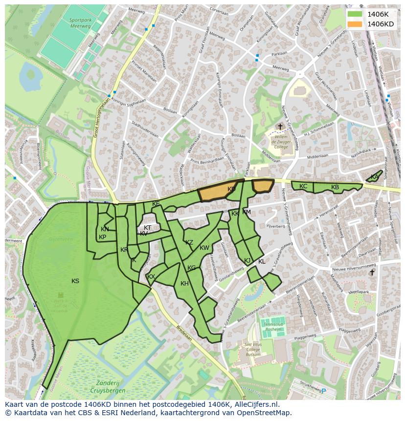 Afbeelding van het postcodegebied 1406 KD op de kaart.
