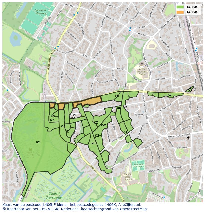 Afbeelding van het postcodegebied 1406 KE op de kaart.