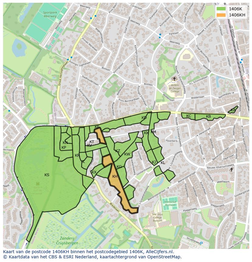 Afbeelding van het postcodegebied 1406 KH op de kaart.