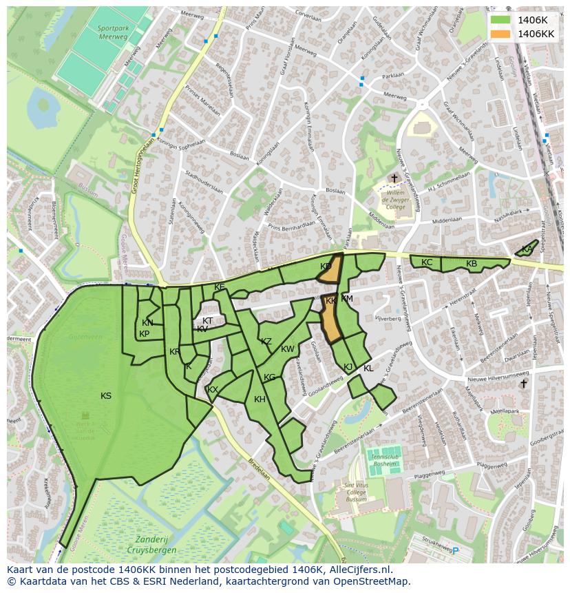 Afbeelding van het postcodegebied 1406 KK op de kaart.