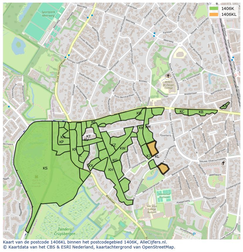 Afbeelding van het postcodegebied 1406 KL op de kaart.