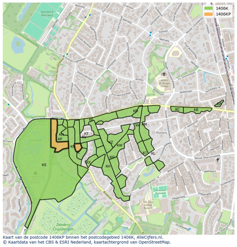 Afbeelding van het postcodegebied 1406 KP op de kaart.