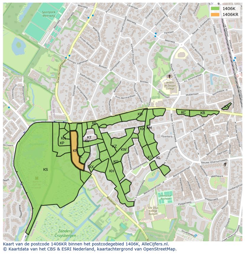 Afbeelding van het postcodegebied 1406 KR op de kaart.