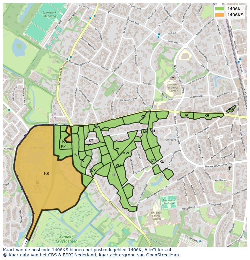 Afbeelding van het postcodegebied 1406 KS op de kaart.