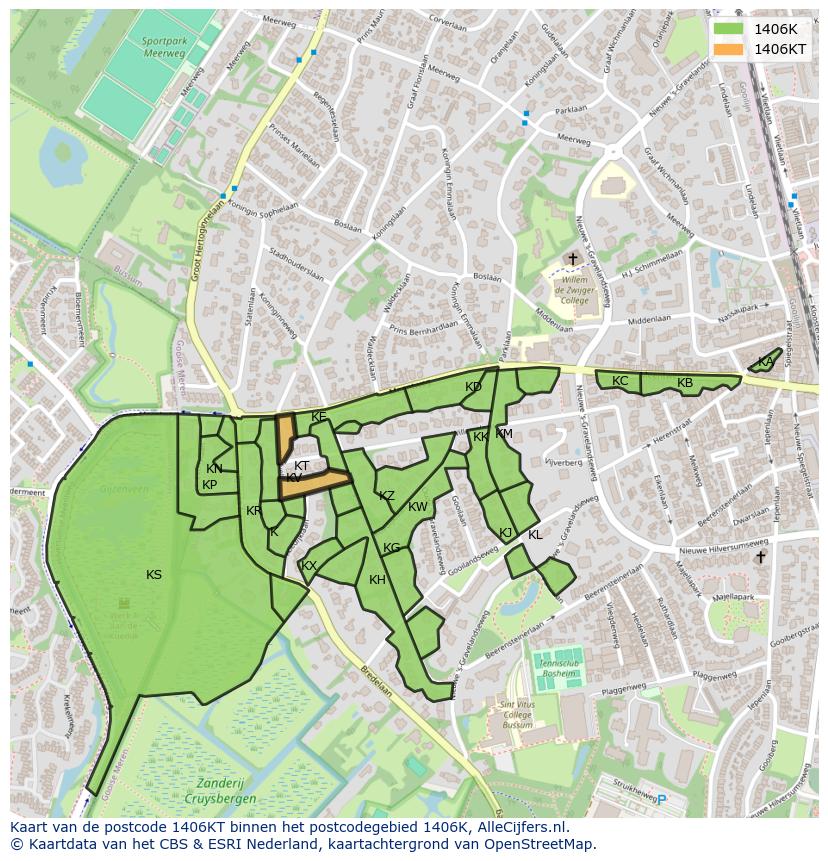 Afbeelding van het postcodegebied 1406 KT op de kaart.