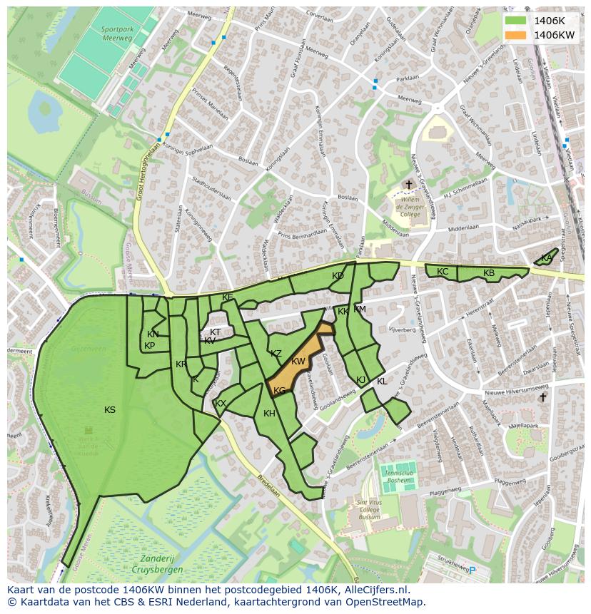 Afbeelding van het postcodegebied 1406 KW op de kaart.