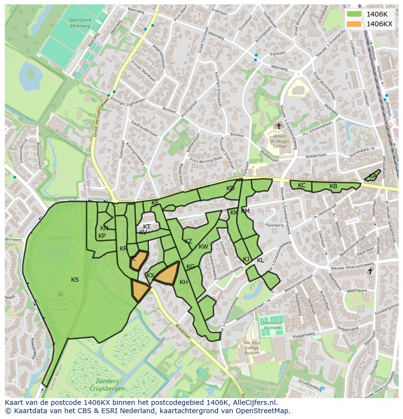 Afbeelding van het postcodegebied 1406 KX op de kaart.