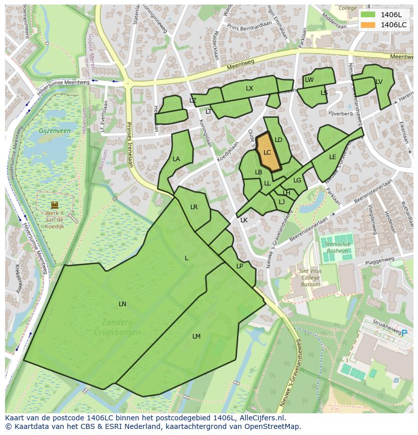 Afbeelding van het postcodegebied 1406 LC op de kaart.