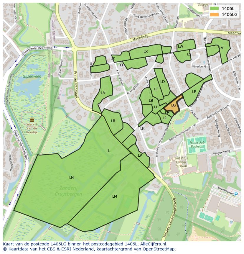 Afbeelding van het postcodegebied 1406 LG op de kaart.