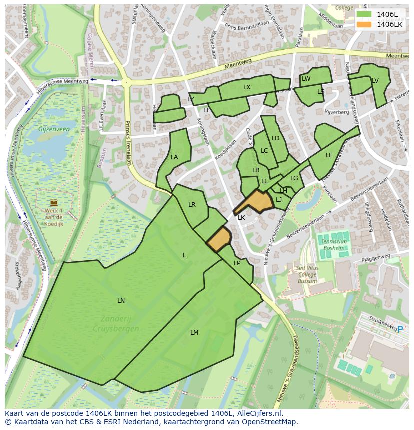 Afbeelding van het postcodegebied 1406 LK op de kaart.