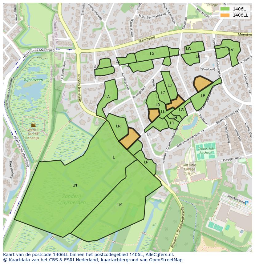 Afbeelding van het postcodegebied 1406 LL op de kaart.