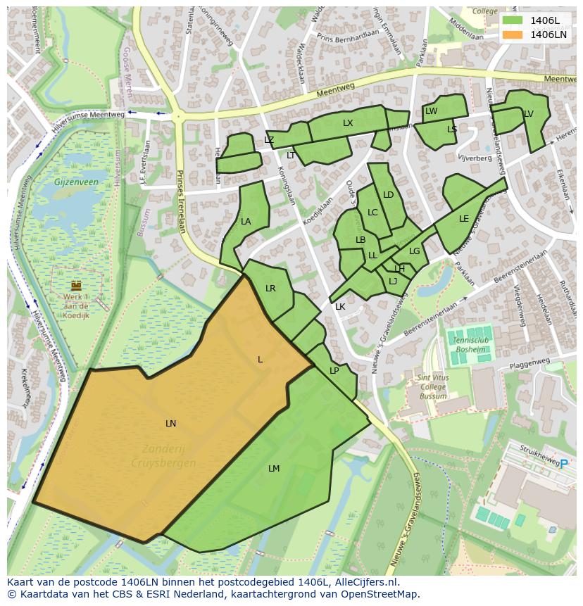 Afbeelding van het postcodegebied 1406 LN op de kaart.