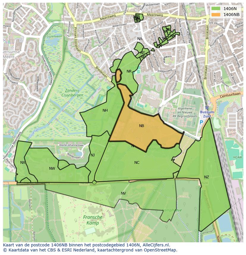 Afbeelding van het postcodegebied 1406 NB op de kaart.