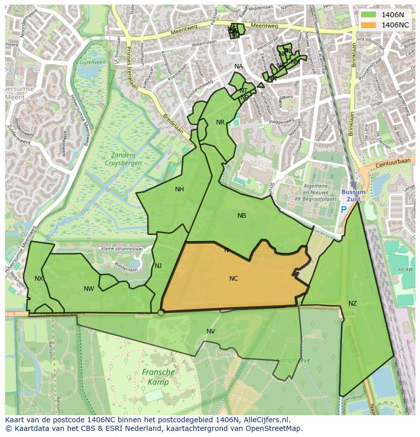 Afbeelding van het postcodegebied 1406 NC op de kaart.