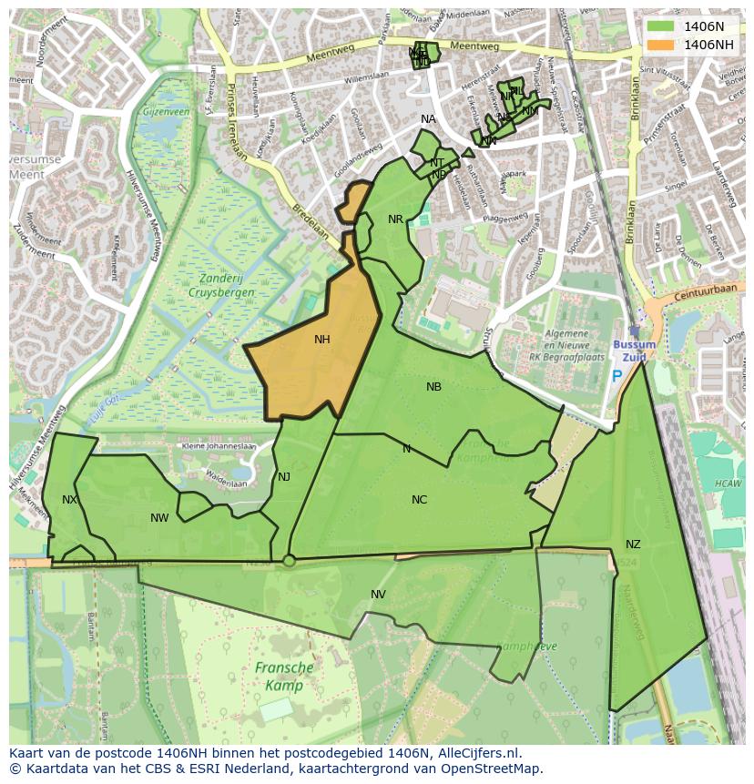 Afbeelding van het postcodegebied 1406 NH op de kaart.