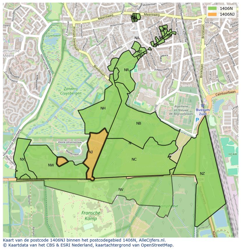 Afbeelding van het postcodegebied 1406 NJ op de kaart.