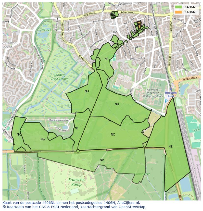 Afbeelding van het postcodegebied 1406 NL op de kaart.