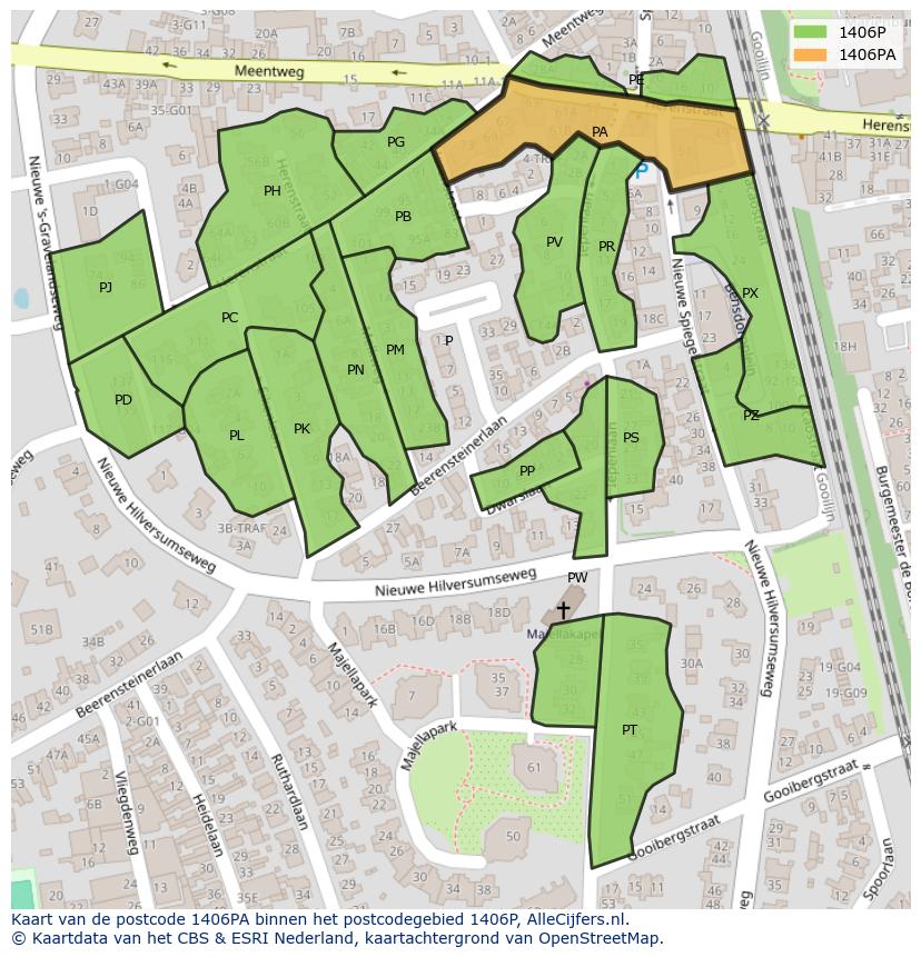 Afbeelding van het postcodegebied 1406 PA op de kaart.