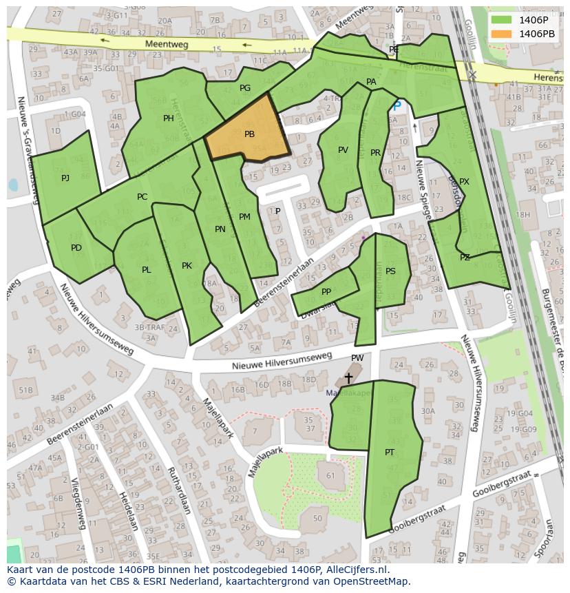 Afbeelding van het postcodegebied 1406 PB op de kaart.