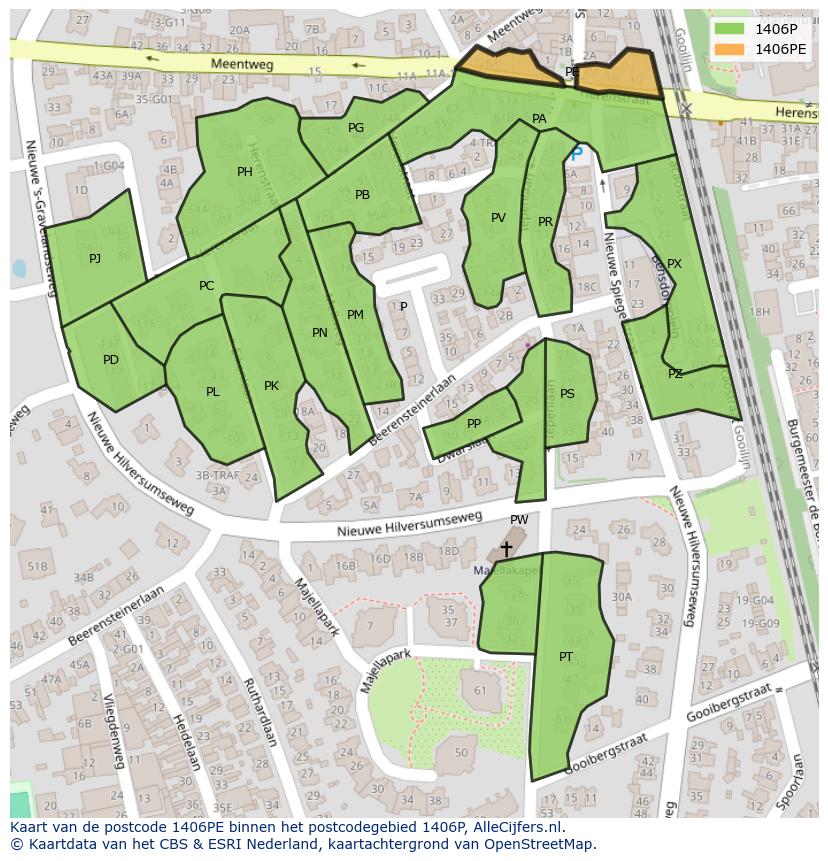 Afbeelding van het postcodegebied 1406 PE op de kaart.