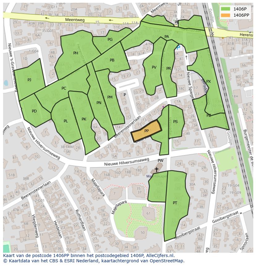 Afbeelding van het postcodegebied 1406 PP op de kaart.