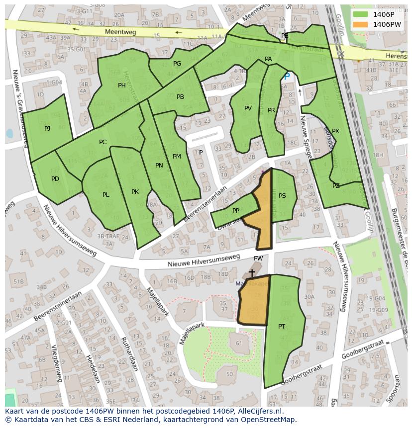 Afbeelding van het postcodegebied 1406 PW op de kaart.