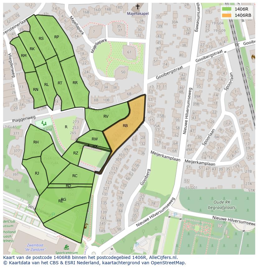 Afbeelding van het postcodegebied 1406 RB op de kaart.