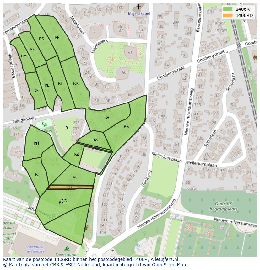 Afbeelding van het postcodegebied 1406 RD op de kaart.