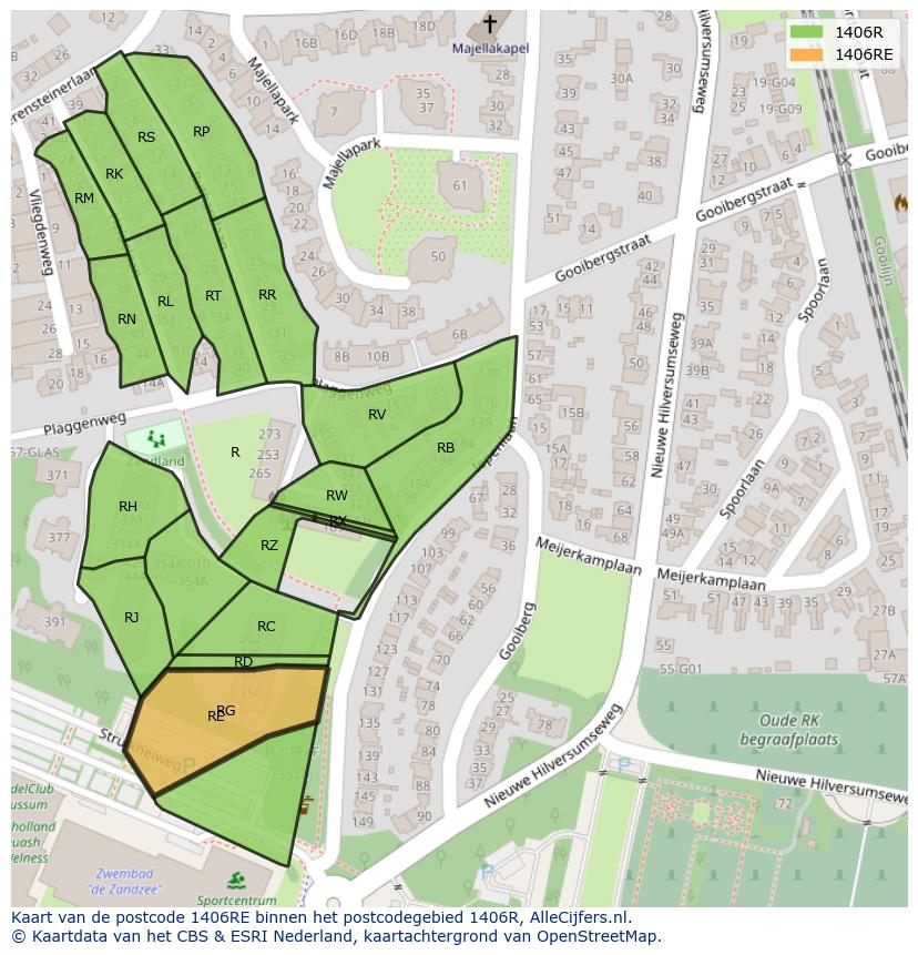 Afbeelding van het postcodegebied 1406 RE op de kaart.