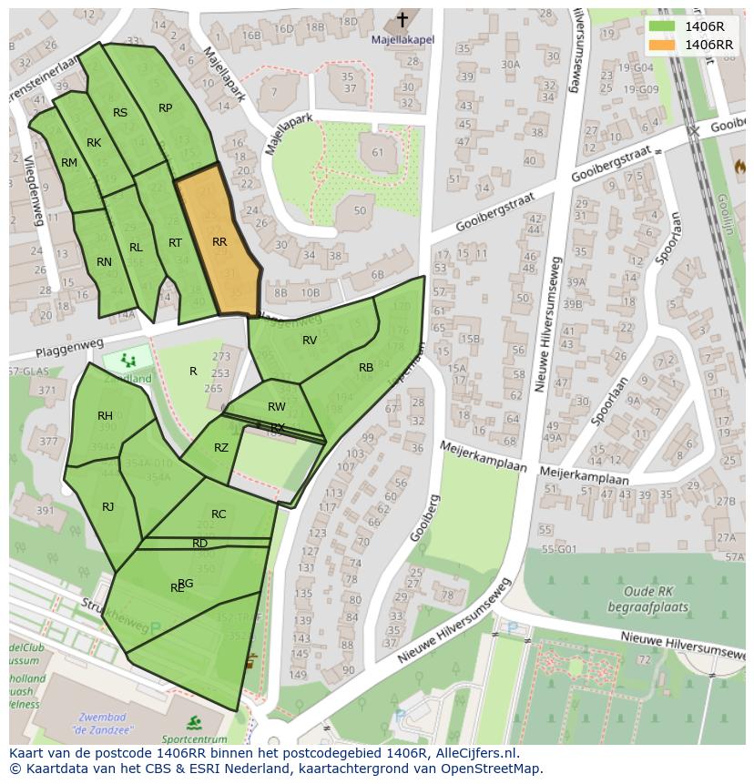 Afbeelding van het postcodegebied 1406 RR op de kaart.