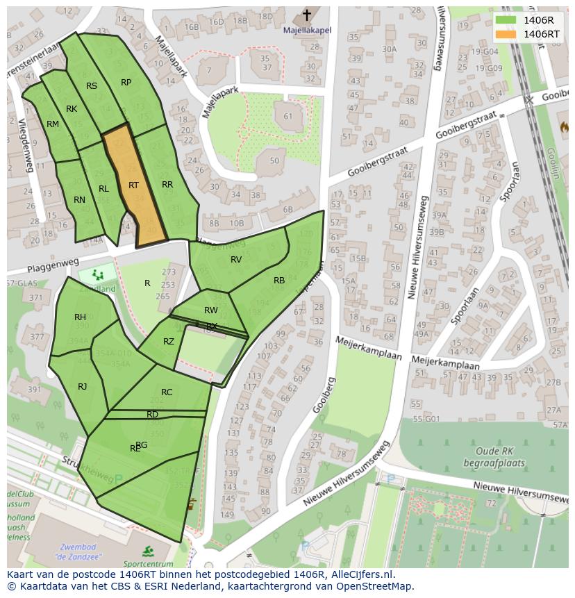 Afbeelding van het postcodegebied 1406 RT op de kaart.