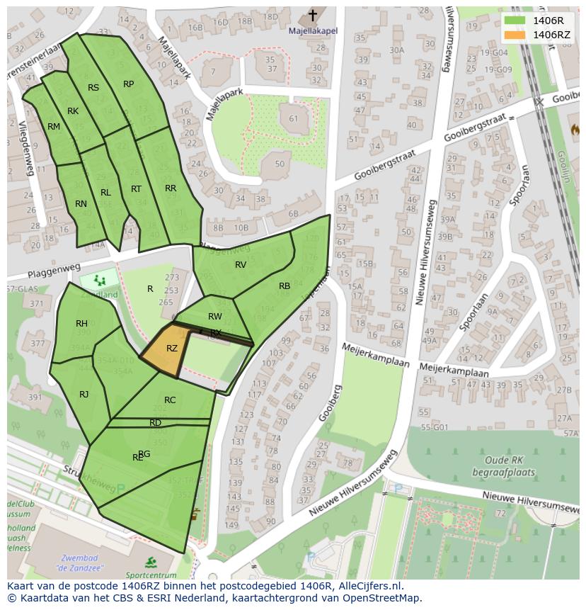 Afbeelding van het postcodegebied 1406 RZ op de kaart.