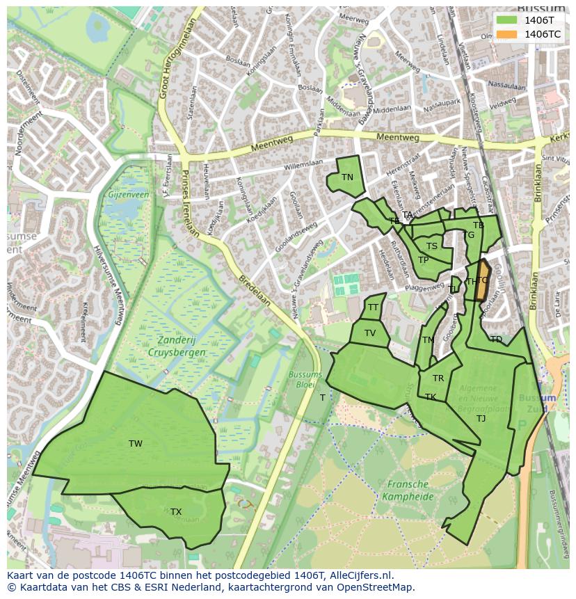 Afbeelding van het postcodegebied 1406 TC op de kaart.