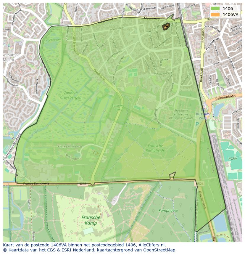 Afbeelding van het postcodegebied 1406 VA op de kaart.