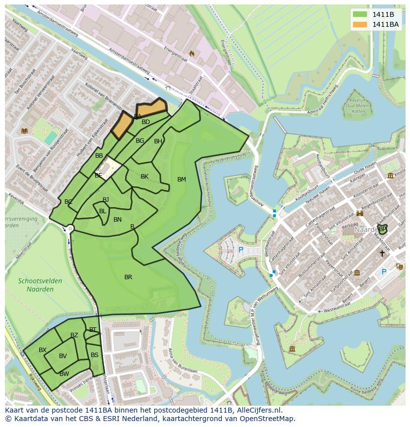 Afbeelding van het postcodegebied 1411 BA op de kaart.