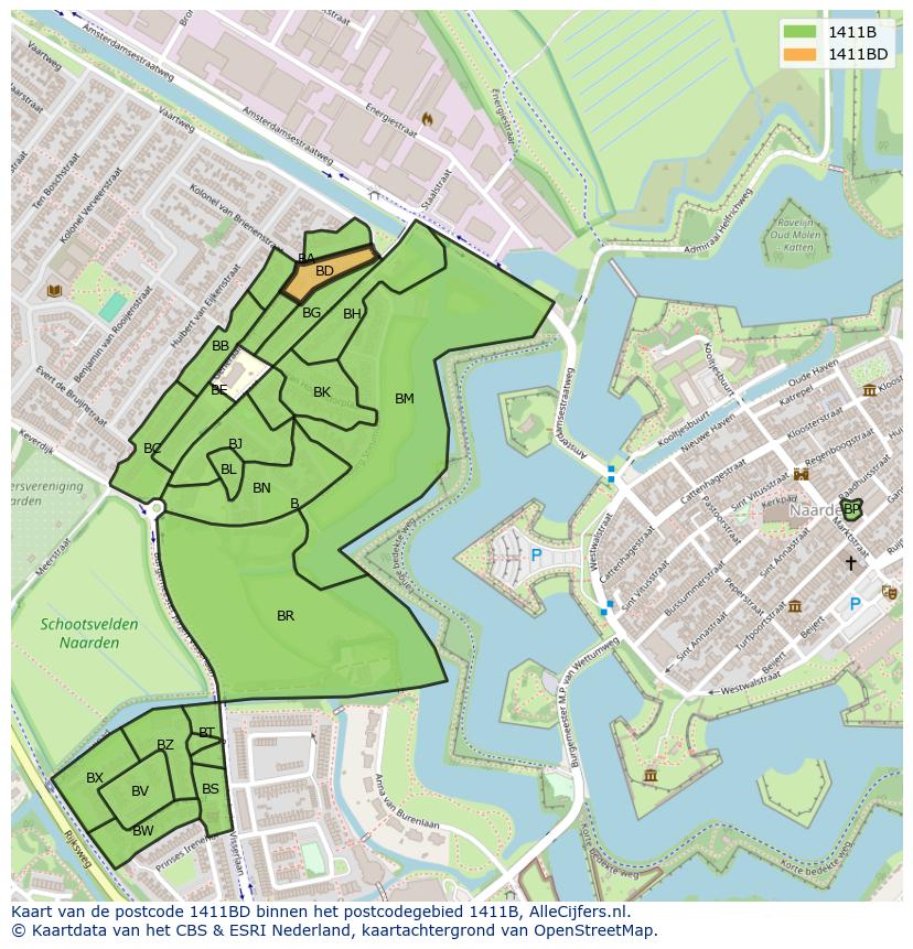 Afbeelding van het postcodegebied 1411 BD op de kaart.